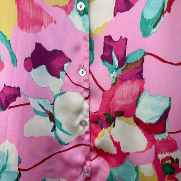 Zara Blouse Medium Womens Button Down Pink Floral Lightweight Feminine Preppy - Picture 7 of 9